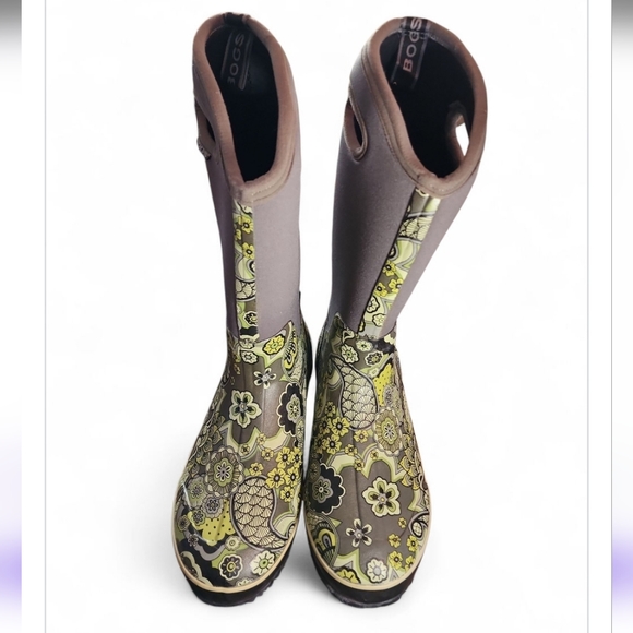 Bogs Classic High Handle Paisley Gray Blue Green Size 12 Womens Waterproof Rain - Picture 3 of 9